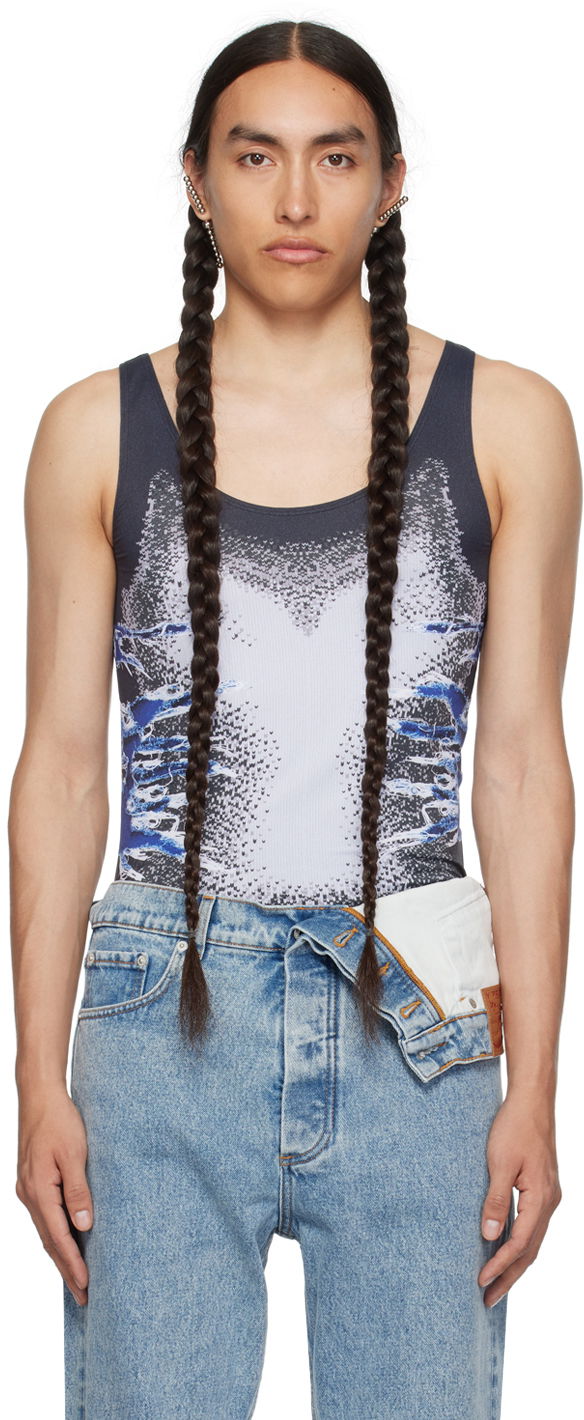 Tanktop Y/PROJECT Black Whisker Print Tank Top Sort | TS88-S25