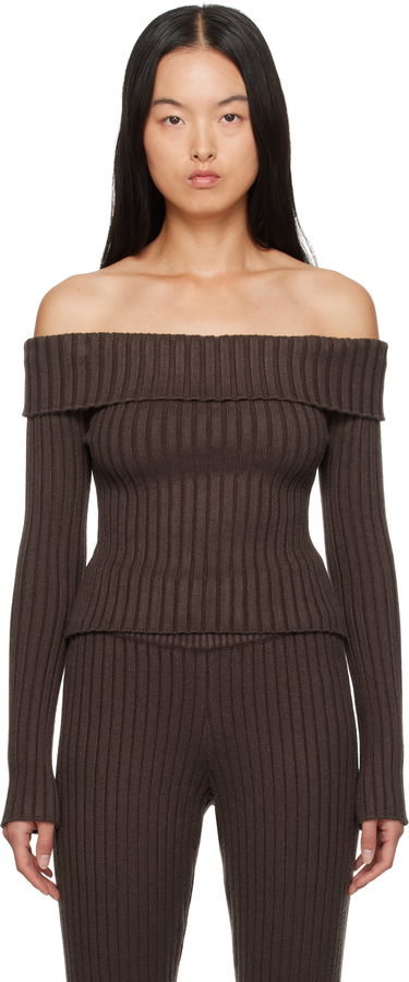 Sweater GUIZIO Guizio Thalia Off Shoulder Ribbed Knit Sweater Brun | F24108S045, 0