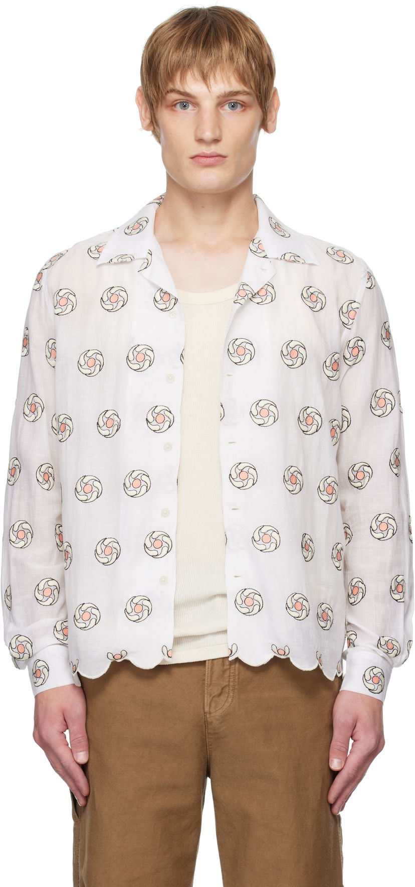 Skjorte Bode Floral Aperture Long Sleeve Shirt Hvid | MRF24SH048