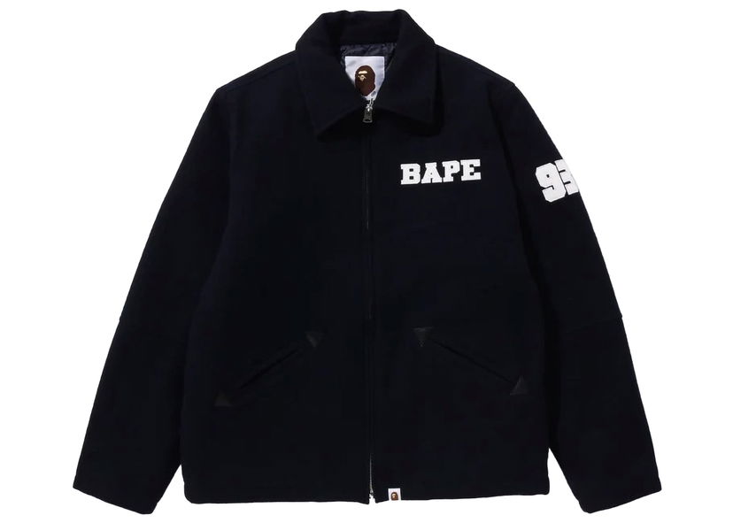 Jakke BAPE BAPE Bape Melton Zip Jacket Navy Mørkeblå | 1J80-141-005