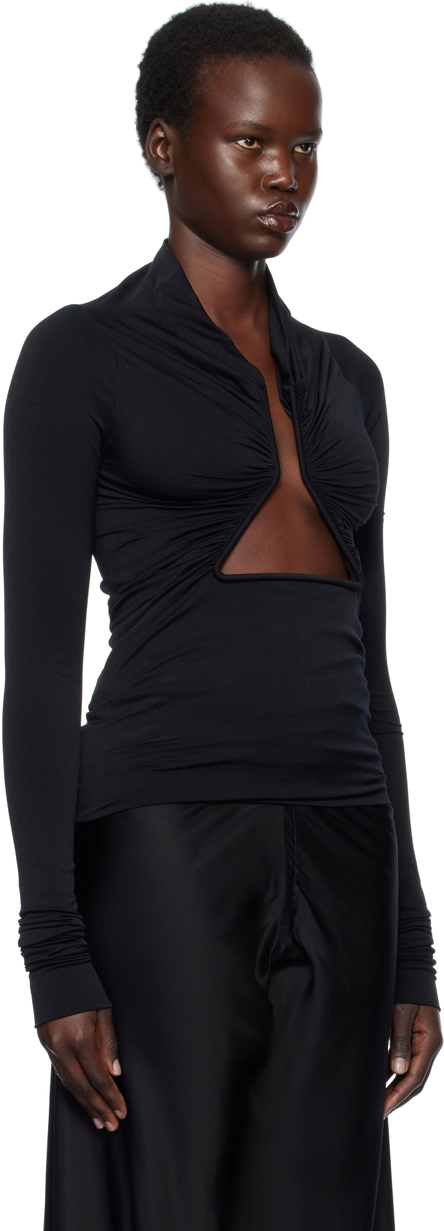 T-shirt Rick Owens Rick Owens Hollywood Jersey Long Sleeve Prong T-Shirt Sort | RP01E7222 JN, 1