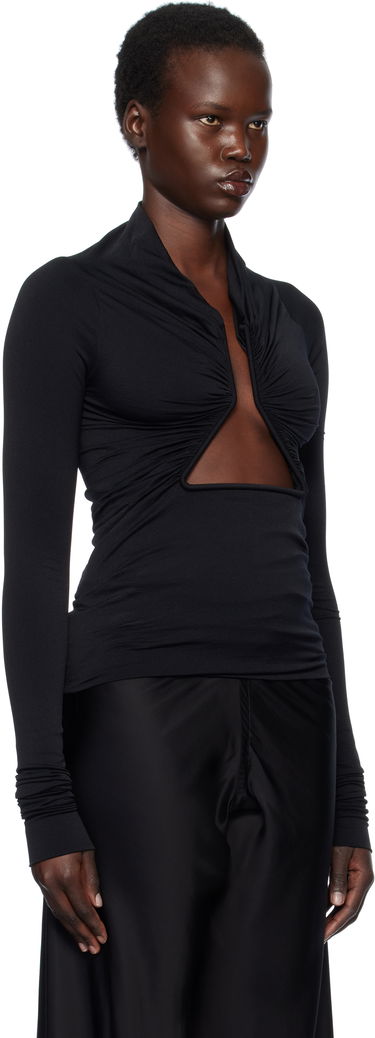 T-shirt Rick Owens Rick Owens Hollywood Jersey Long Sleeve Prong T-Shirt Sort | RP01E7222 JN, 1