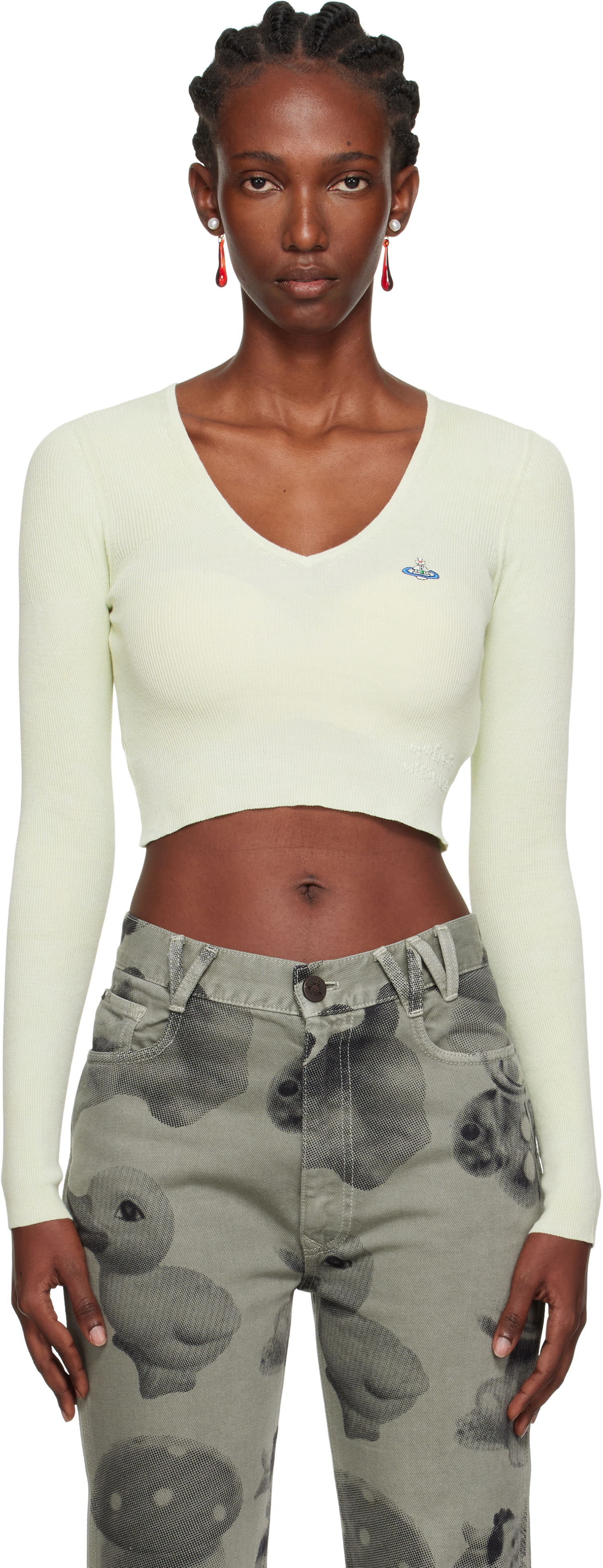 Sweater Vivienne Westwood Vivienne Westwood Bea Cropped V-Neck Sweater Grøn | 1803004W-Y003K-, 0