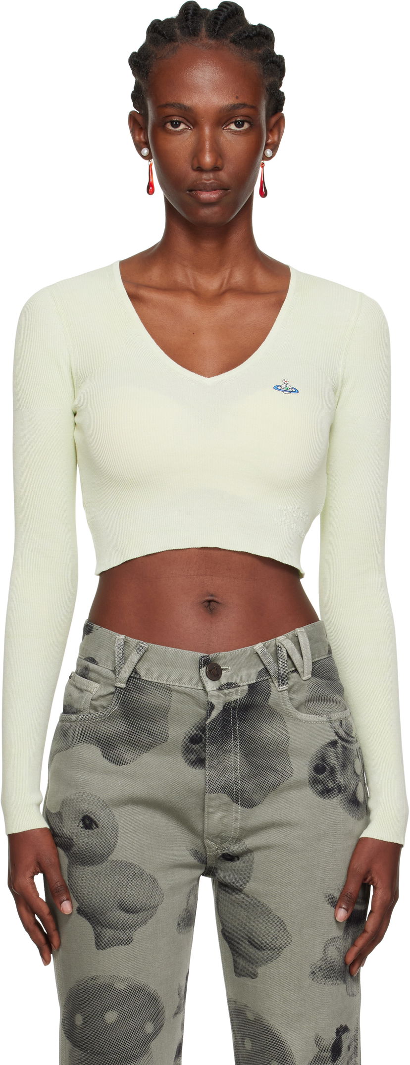 Sweater Vivienne Westwood Vivienne Westwood Bea Cropped V-Neck Sweater Grøn | 1803004W-Y003K-