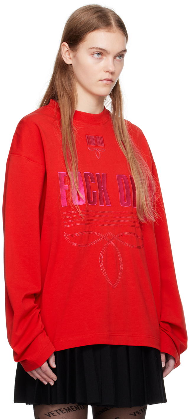 Sweatshirt VETEMENTS VTMNTS Embroidered Long Sleeve T-Shirt Rød | VL20LS120R, 1