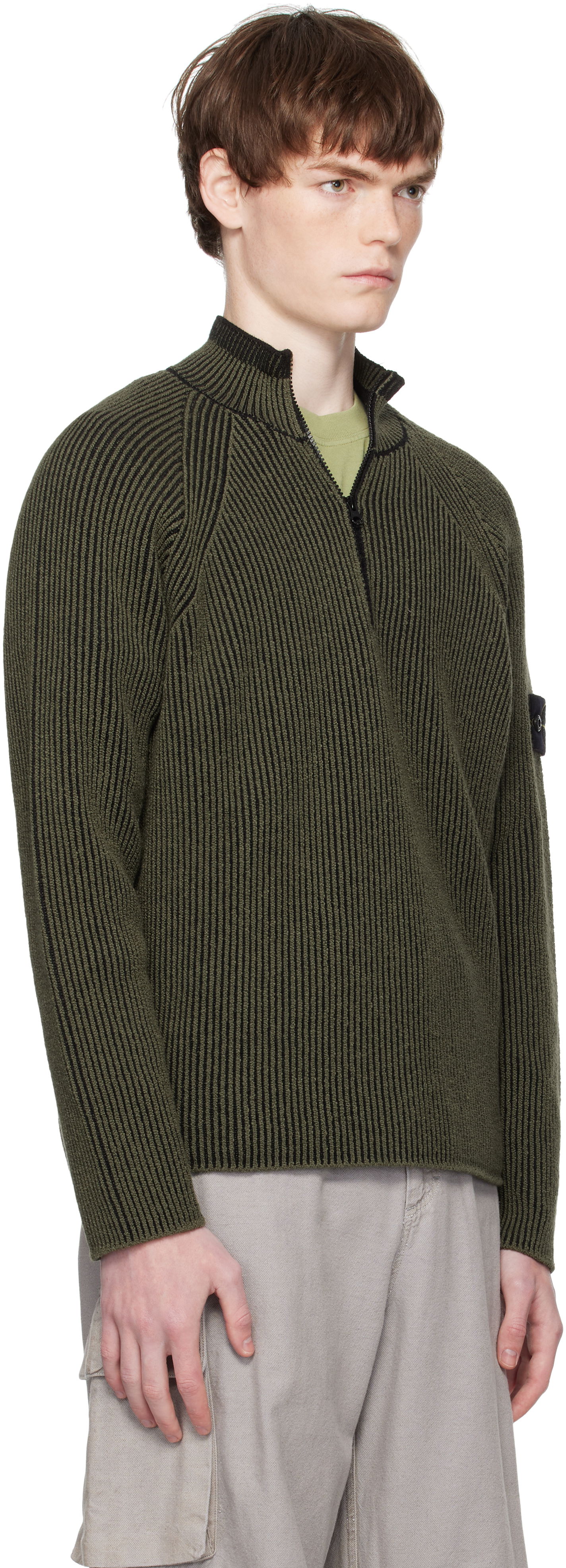 Sweater Stone Island Stone Island Full Rib RWS Wool Quarter-Zip Sweatshirt Grøn | K2S15 5100024 S00L7, 1