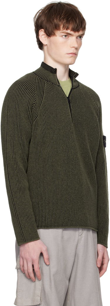 Sweater Stone Island Stone Island Full Rib RWS Wool Quarter-Zip Sweatshirt Grøn | K2S15 5100024 S00L7, 1