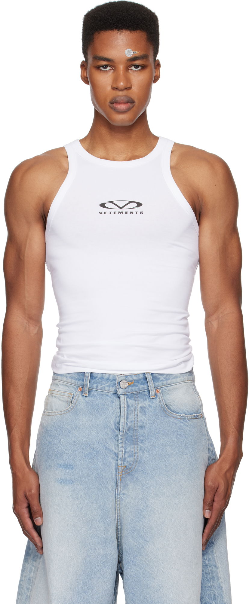 Tanktop VETEMENTS Oval Logo Tank Top Hvid | UA66TO600W