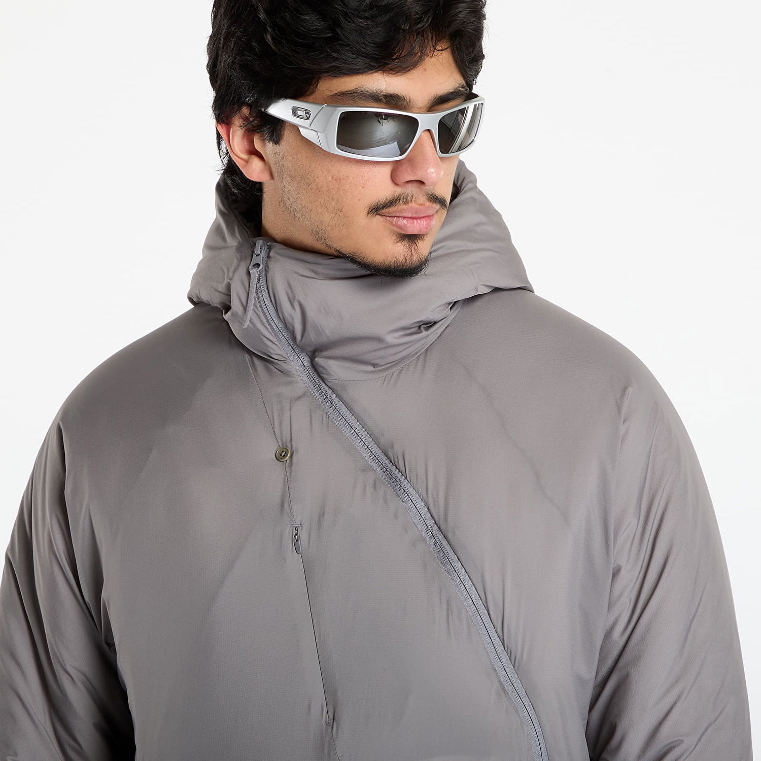 Puffer jakke Post Archive Faction (PAF) Puffer Hooded Asymmetrical Zip Air Jacket Grå | A1-000GR, 1