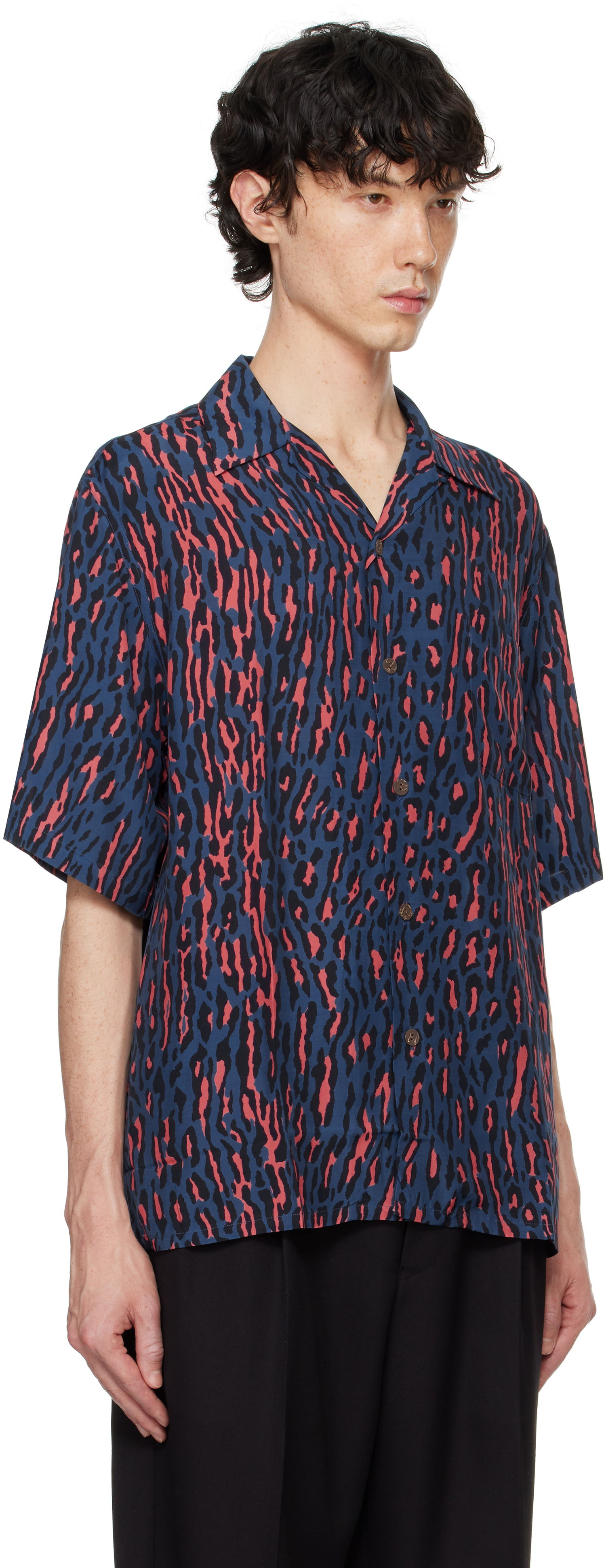 Skjorte WACKO MARIA WACKO MARIA Leopard Print Short Sleeve Shirt Blå | 24FWE-WMS-HI01, 1