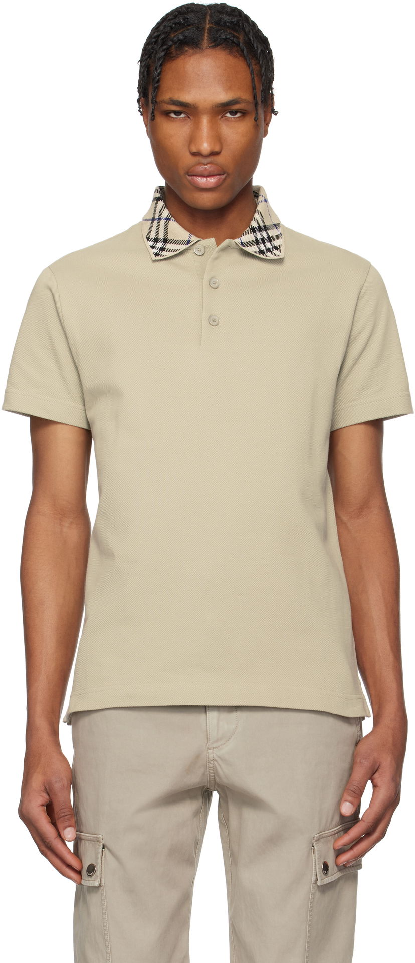 Polo skjorte Burberry Burberry Check Collar Cotton Polo Beige | 8103866