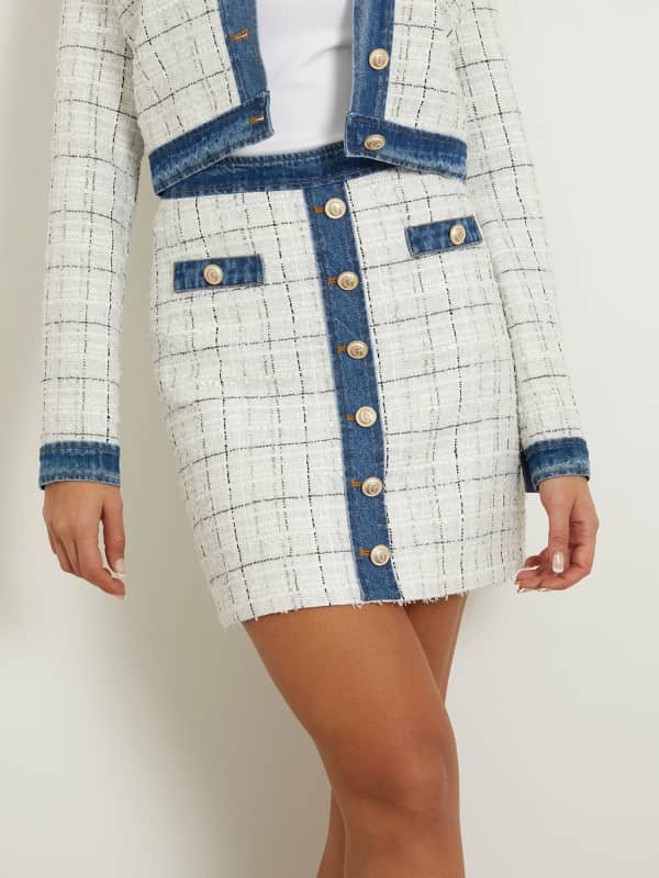 Nederdel GUESS Tweed Mini Hvid | W4GD0LWFWW2, 0