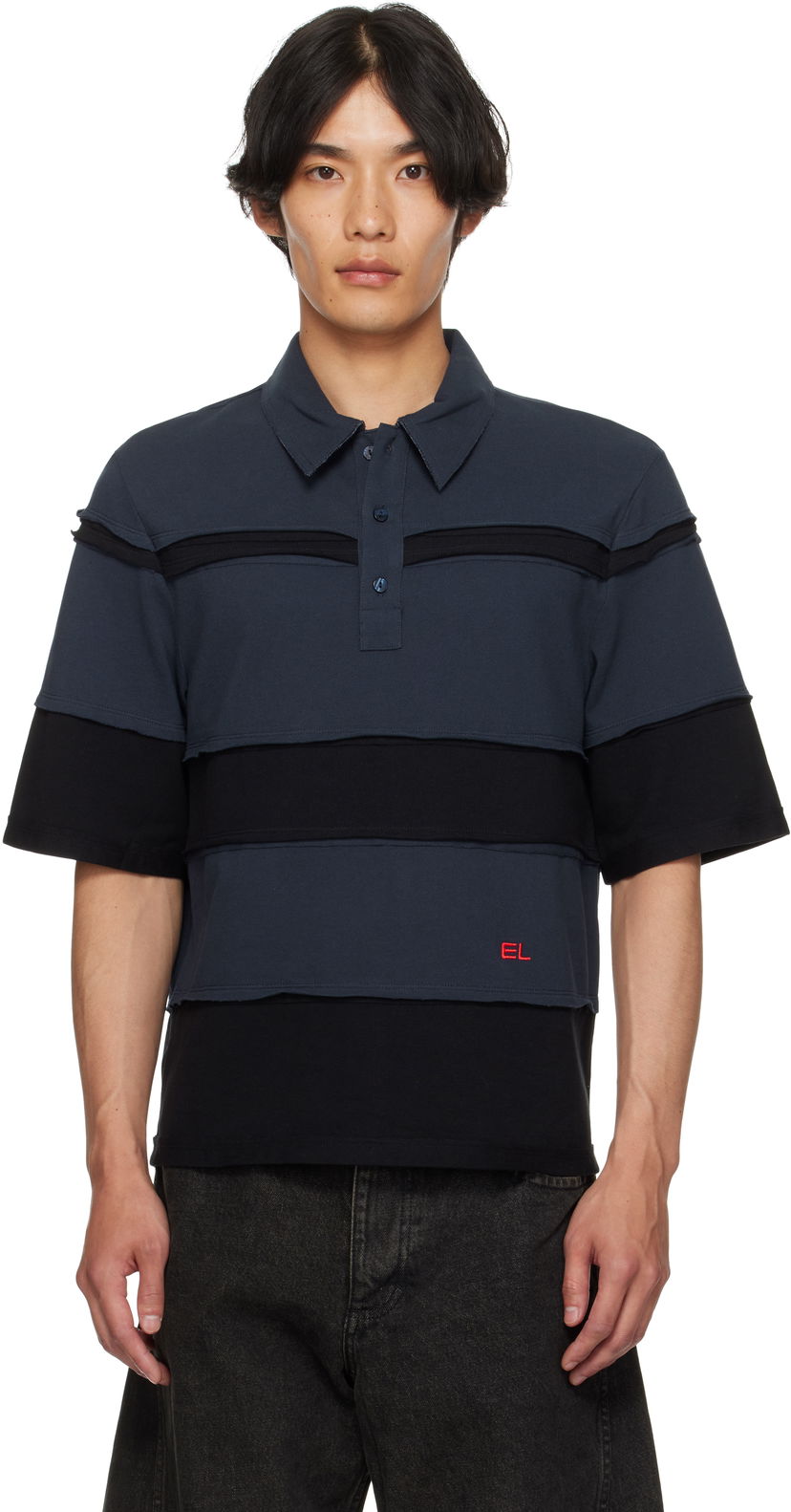Polo skjorte Eckhaus Latta Eckhaus Latta Striated Polo Mørkeblå | 1401-EL-PF25-M