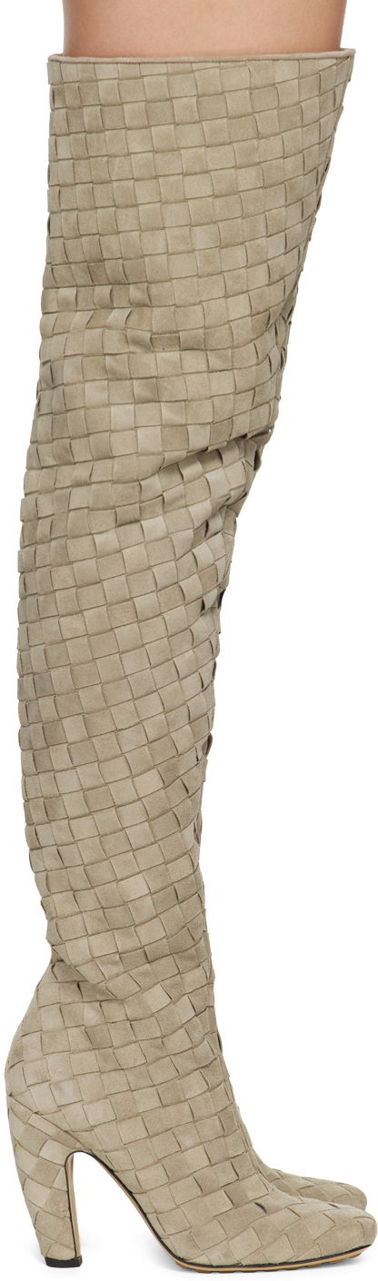 Tøj Bottega Veneta Bottega Veneta Canalazzo Suede Over-The-Knee Boots Beige | 796555 V4JC0