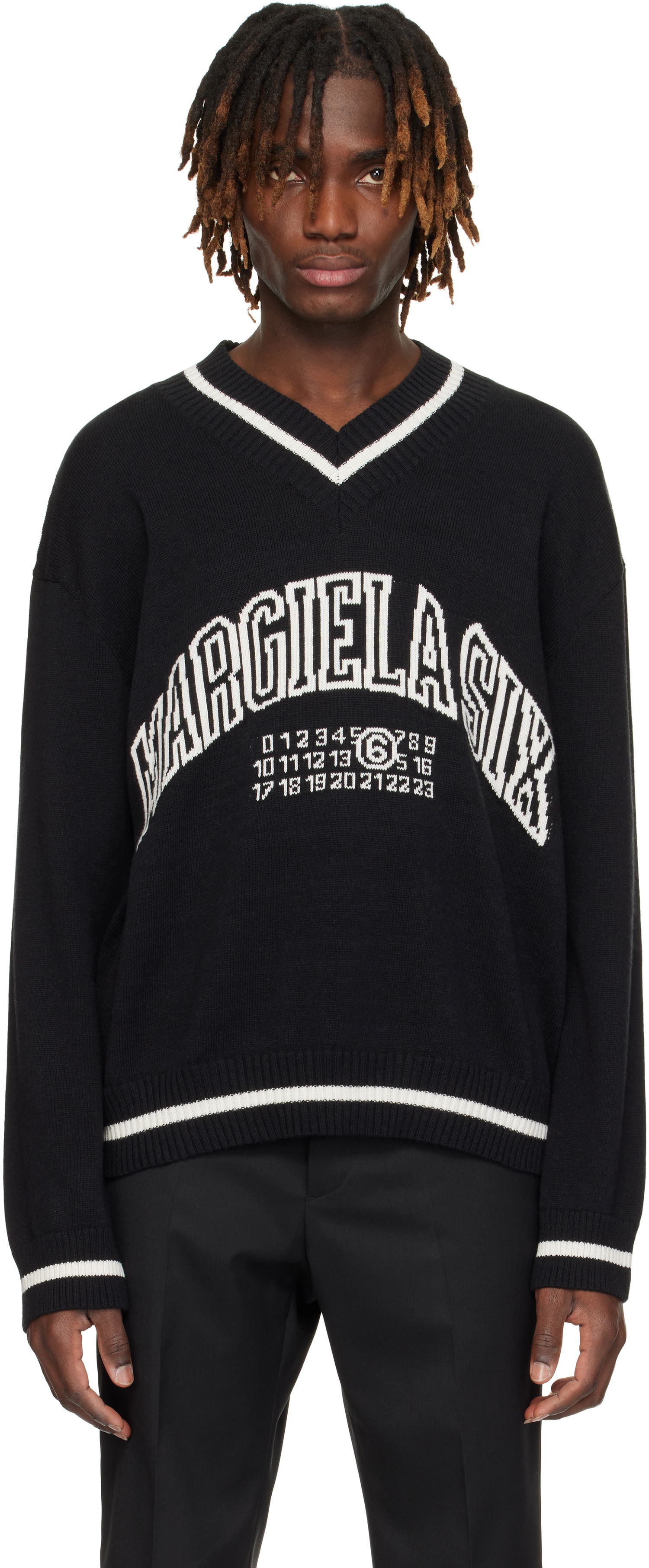 Sweater Maison Margiela MM6 Maison Margiela V-Neck Varsity Sweater Sort | SH0HN0002 M13085, 0