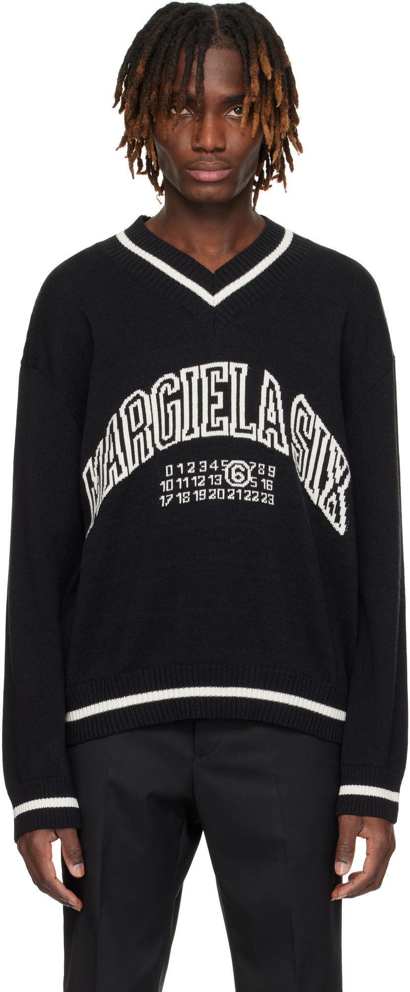 Sweater Maison Margiela MM6 Maison Margiela V-Neck Varsity Sweater Sort | SH0HN0002 M13085
