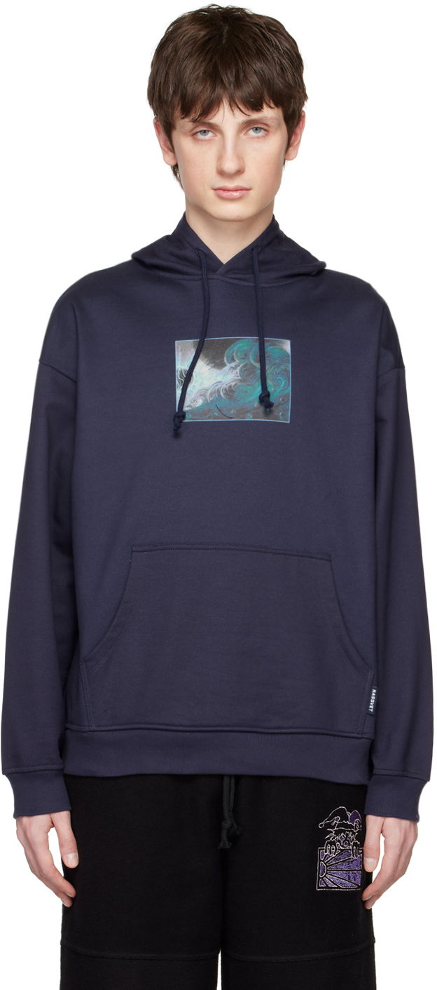 Sweatshirt PACCBET Rassvet Navy Printed Hoodie Mørkeblå | PACC12T122