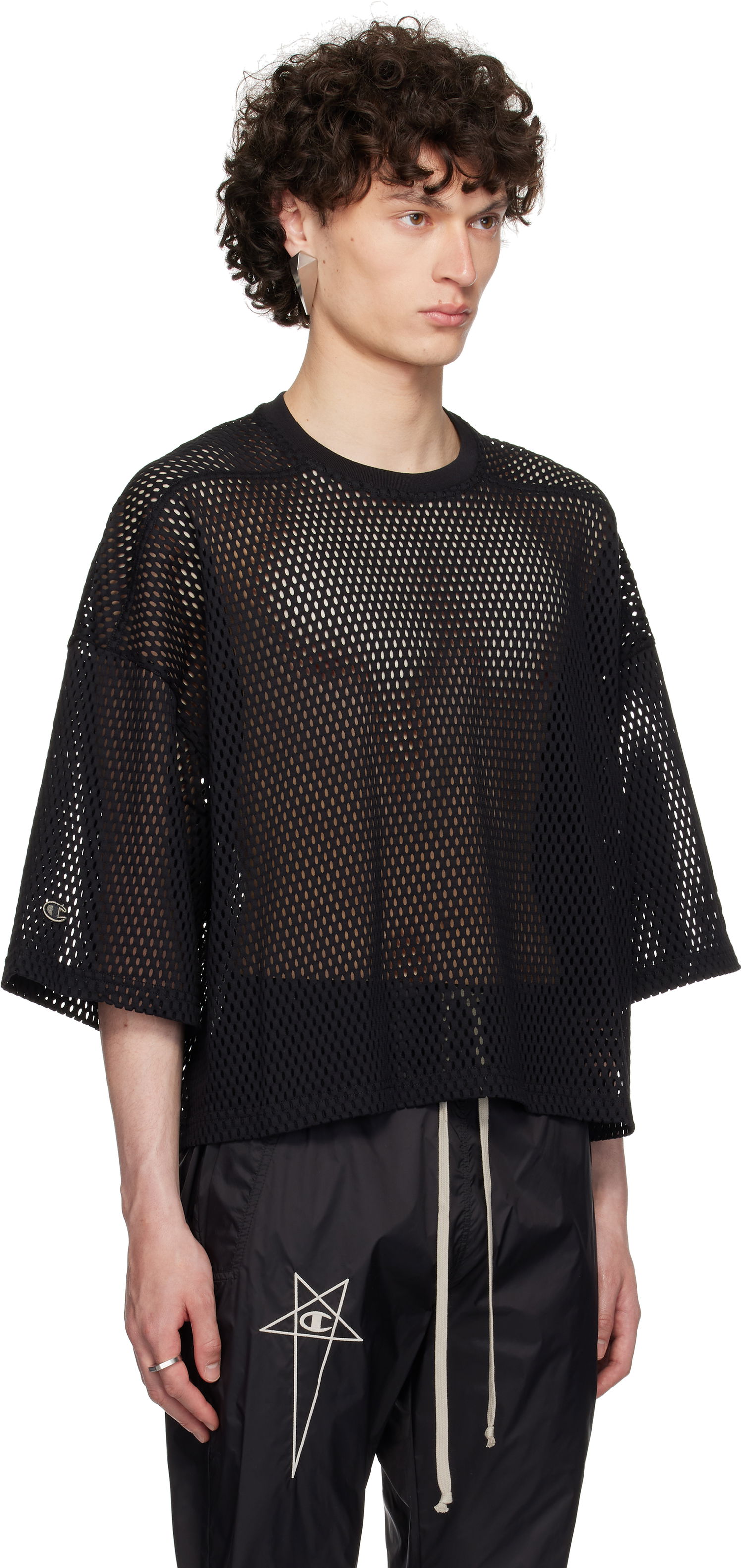 Crop top Rick Owens Rick Owens Champion Edition Tommy Cropped Mesh T-Shirt Sort | CM01E1676 CHONET MESH, 1