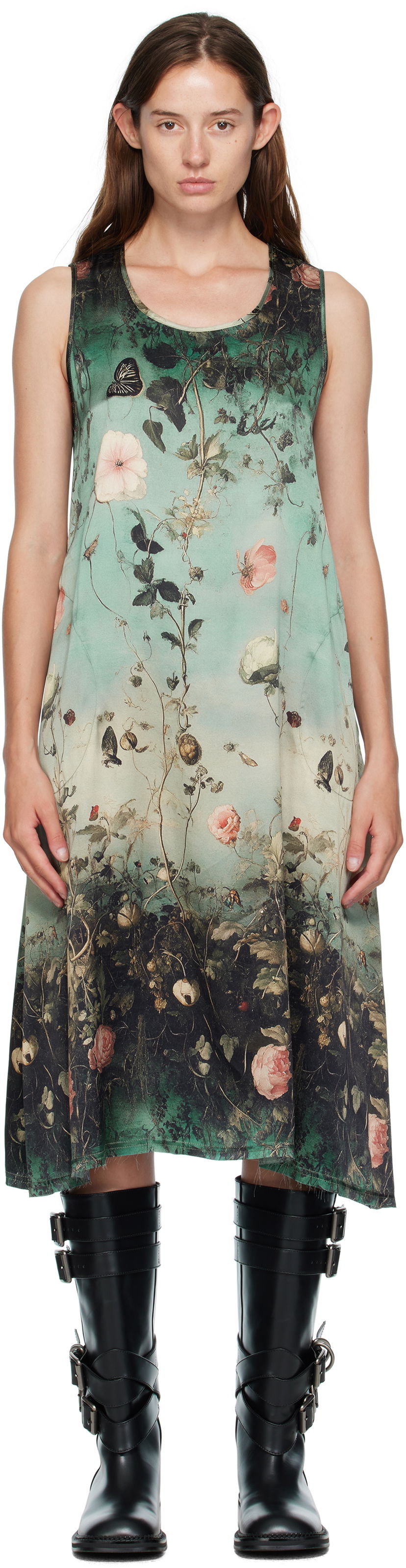 Kjole R13 R13 Sleeveless Floral-Print Midi Dress Grøn | R13WR304-R584A