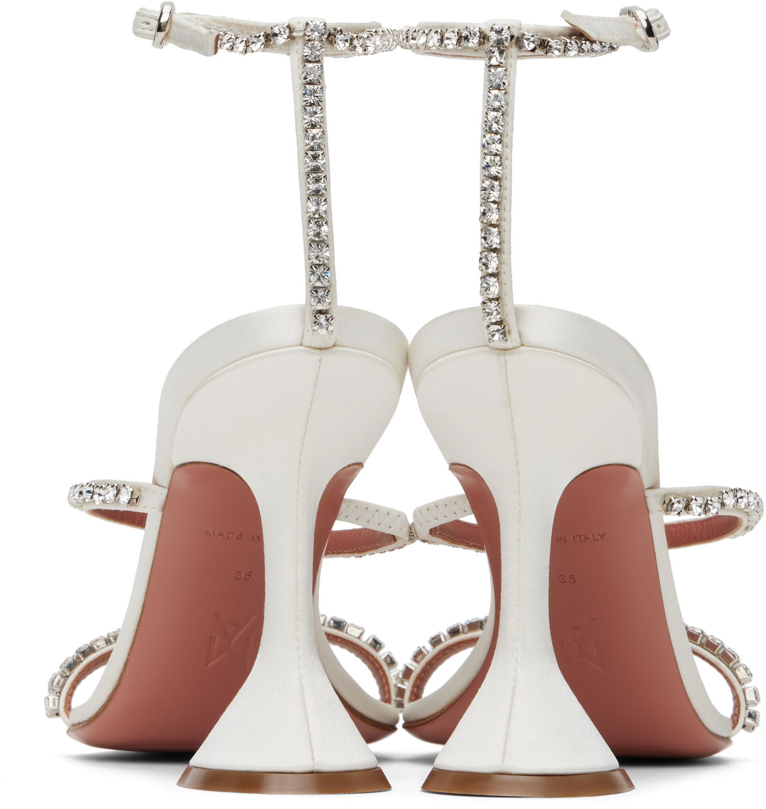 Sneakers og sko Amina Muaddi Gilda Crystal-Embellished Satin Heeled Sandals Hvid | GILDA SANDAL SATIN, 1