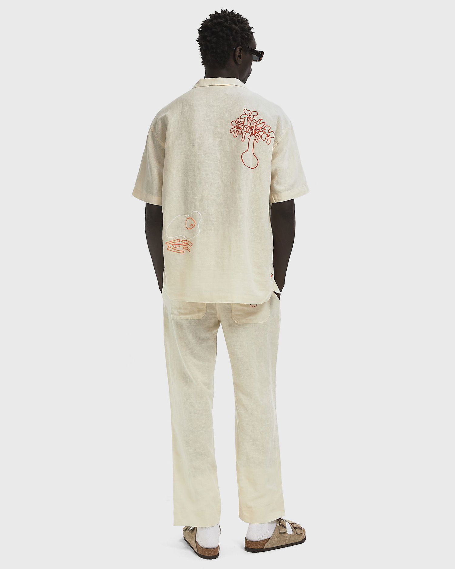 Skjorte Edmmond Studios Embroidered Linen Resort Shirt Beige | 125-10-29060, 1