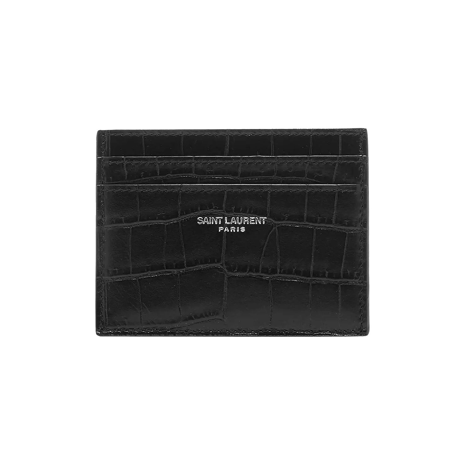 Tegnebog Saint Laurent Embossed Leather Credit Card Case Sort | 375946 DZE0E 1000, 1