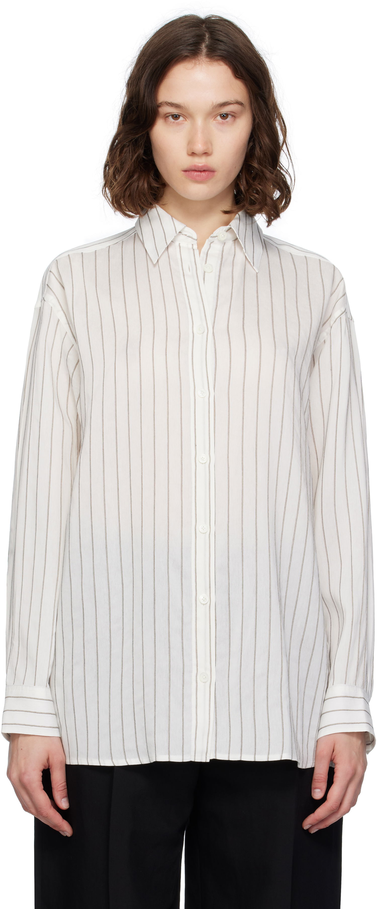 Skjorte TOTEME TOTEME Striped Button-Down Shirt Hvid | 253-WRT0480-FB0439, 0