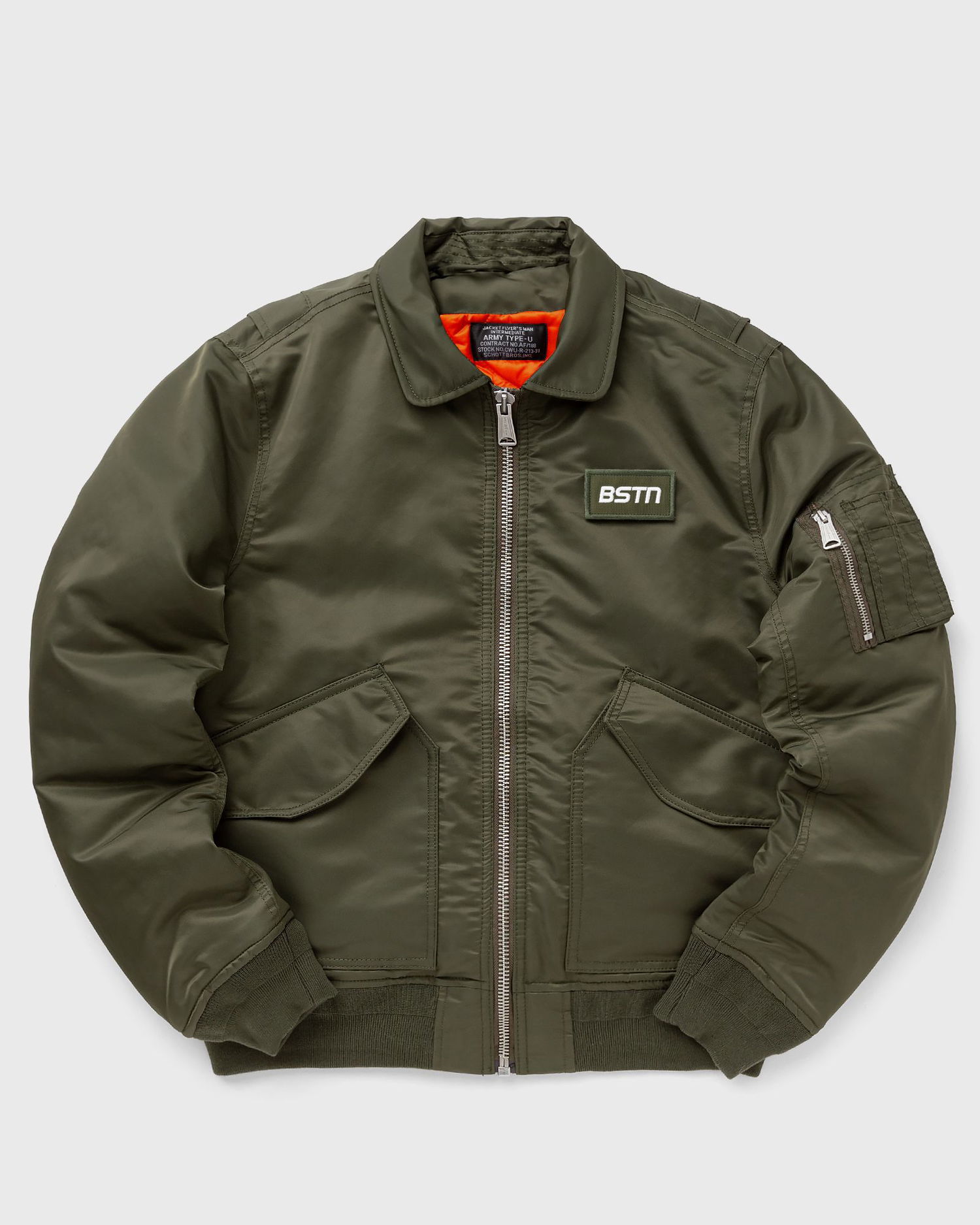 Bomberjakke Schott NYC BSTN Bomber Jacket Grøn | BSTN-210100RS-ARMY-KAKI, 0