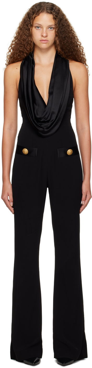 Jumpsuit Balmain Black Cowl Neck Jumpsuit Sort | BF1PW090MB01