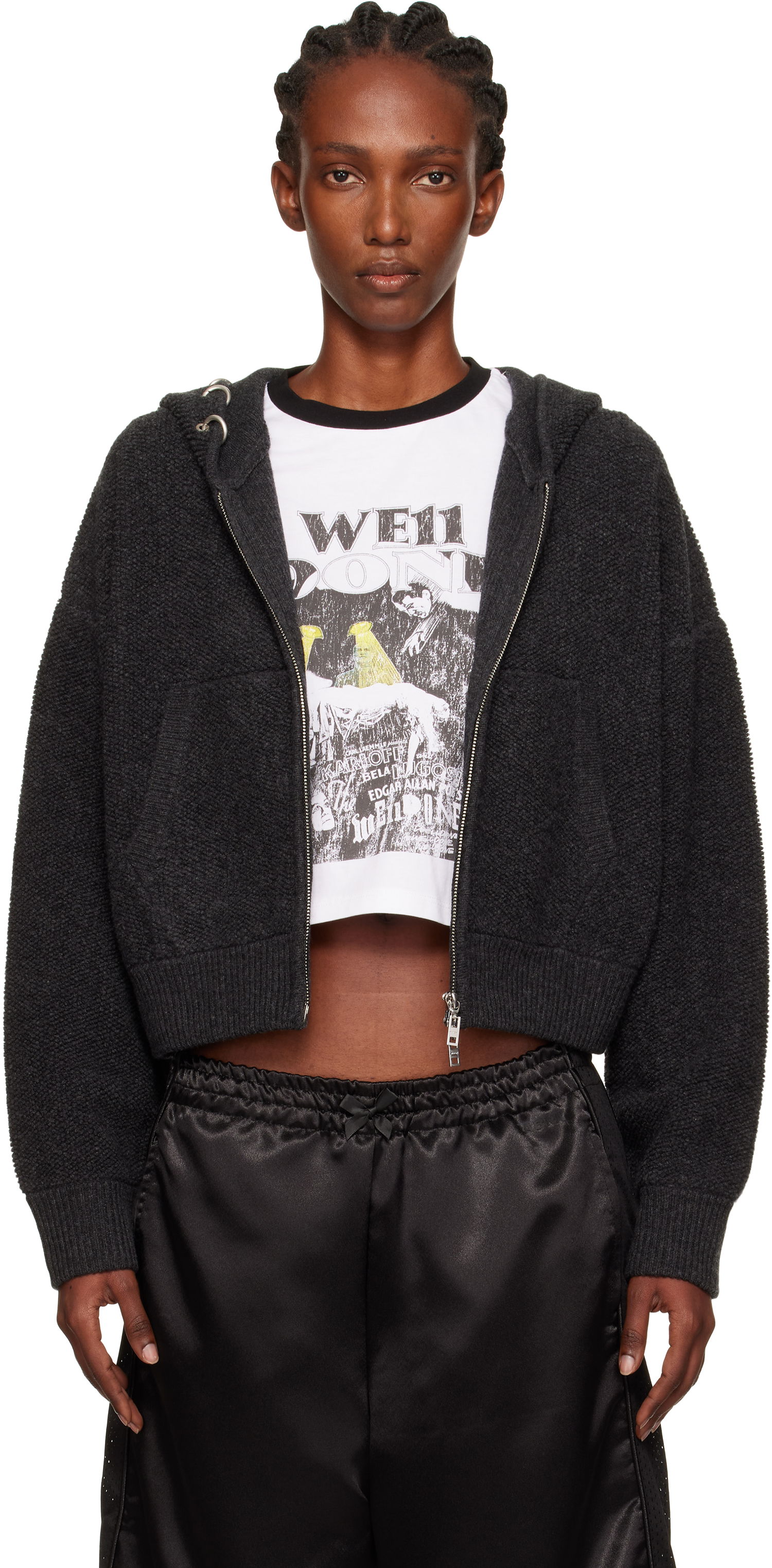 Sweatshirt We11done We11done Cashmere Knit Zip-Up Hoodie Grå | WD-KJ2-25-641-W-CH, 0