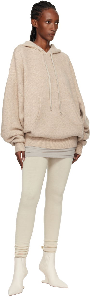 Sweatshirt Rick Owens Concordians Hun Oversized Knitted Hoodie with Kangaroo Pocket Beige | RO02E4660 KWP, 3