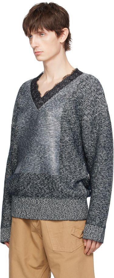 Sweater JW Anderson JW Anderson V-Neck Lace Trim Sweater Grå | KW1360-YN0402, 3