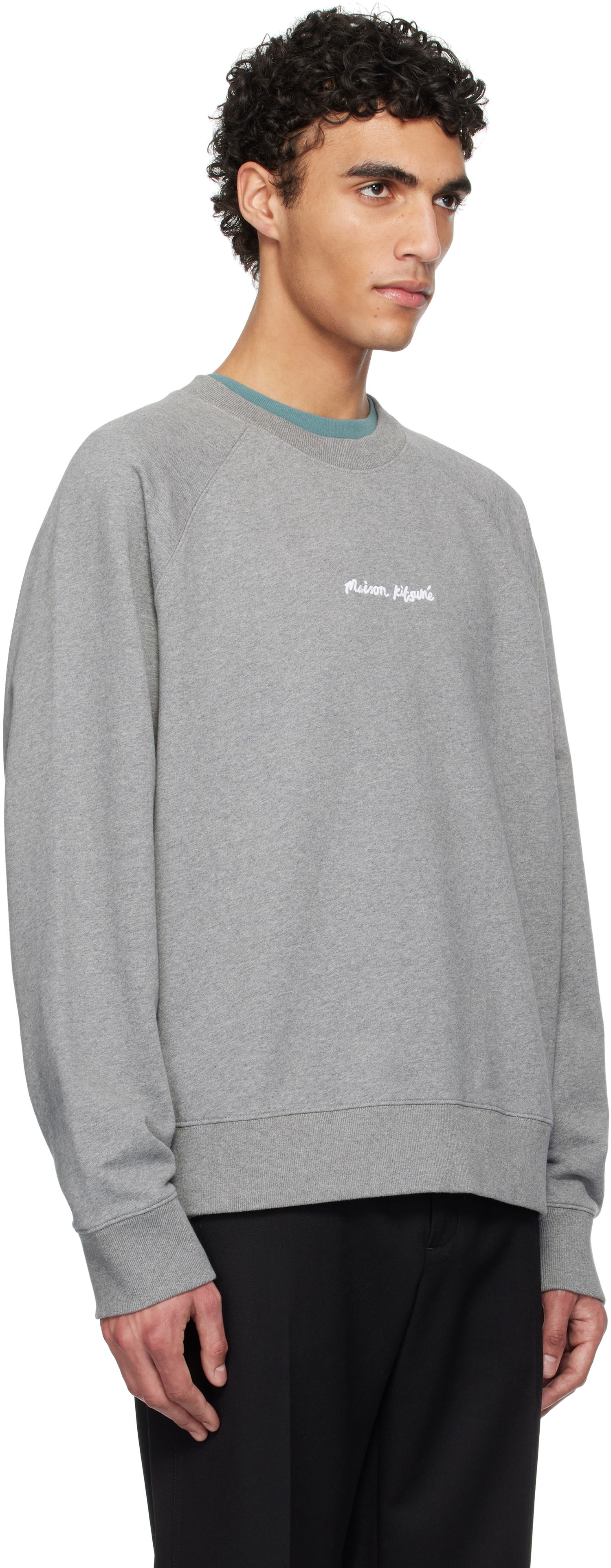 Sweater MAISON KITSUNÉ Maison Kitsuné Oversize Raglan Sweatshirt with Embroidery Grå | OM00309KM0001, 1