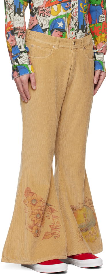 Jeans ERL Flared Printed Trousers Beige | ERL06P005, 1