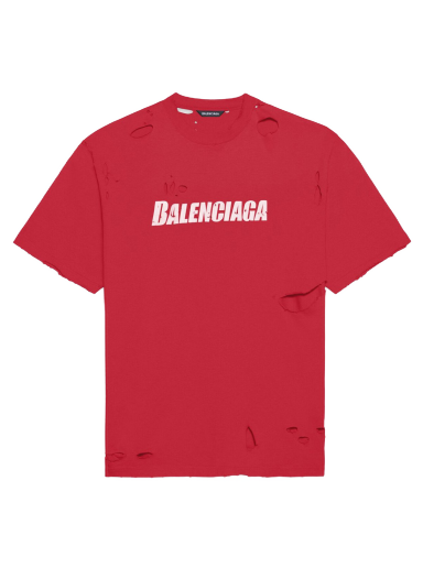 T-shirt Balenciaga Caps Destroyed Flatground T-shirt Rød | 651795TKVB86295