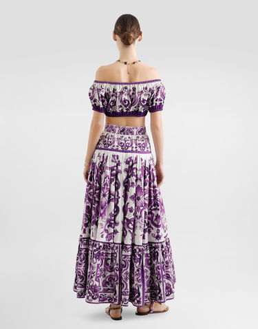 Nederdel Dolce & Gabbana Dolce & Gabbana Majolica Print Long Tiered Skirt Lilla | F4CX0THH5EWIP3TN, 2