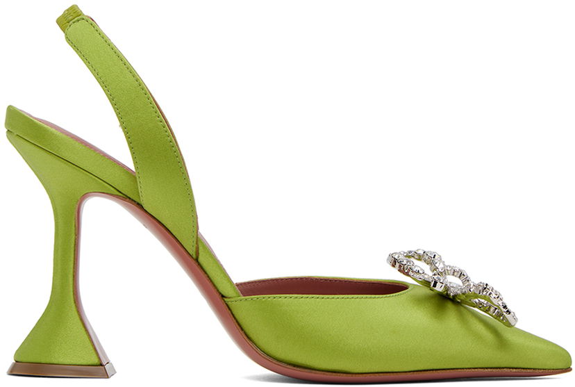 Sneakers og sko Amina Muaddi Sling 95 Satin Heels Grøn | ROSIE SLING CL SATIN