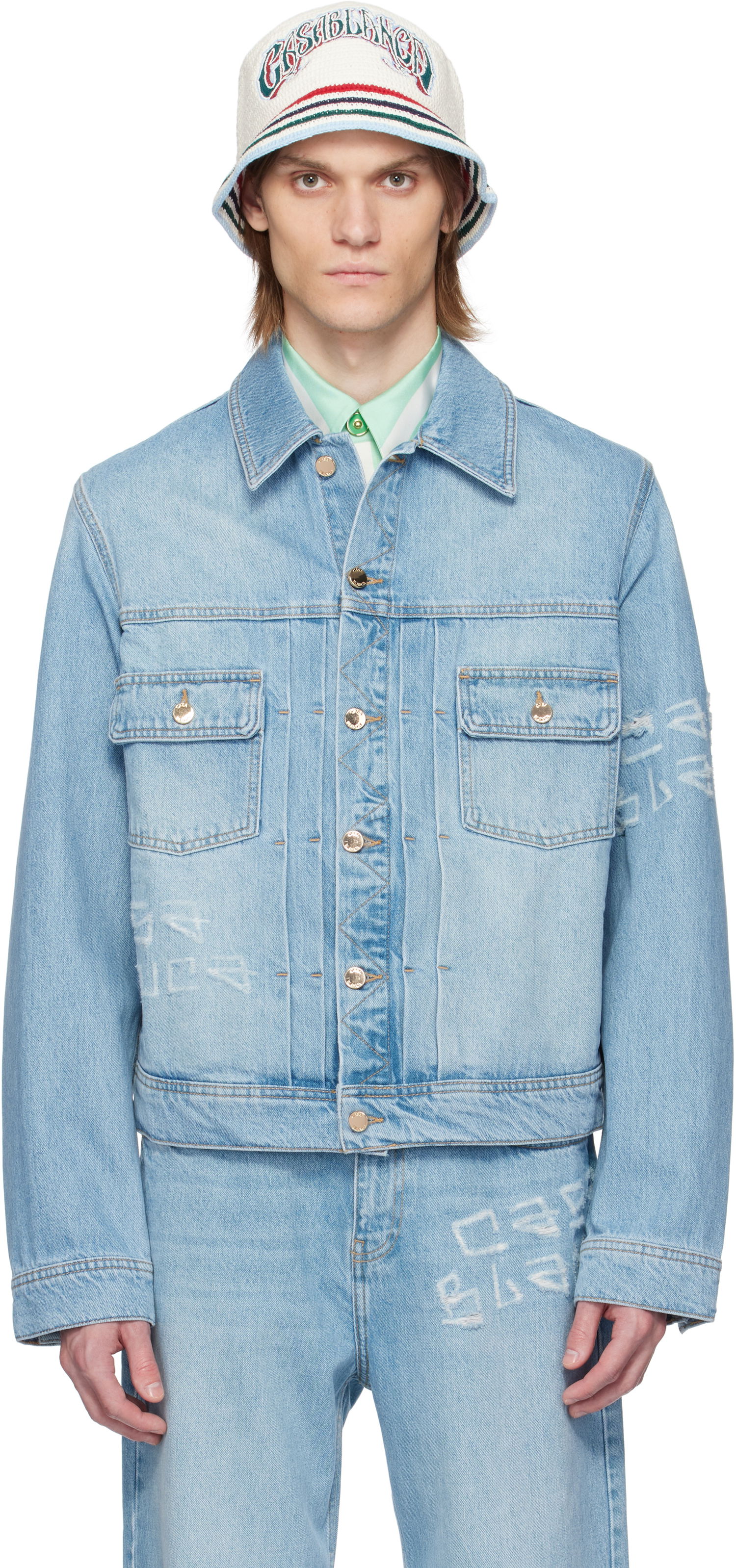 Jakke Casablanca Casablanca Graffiti Distressed Denim Jacket Blå | MS25-JK-343-01, 0