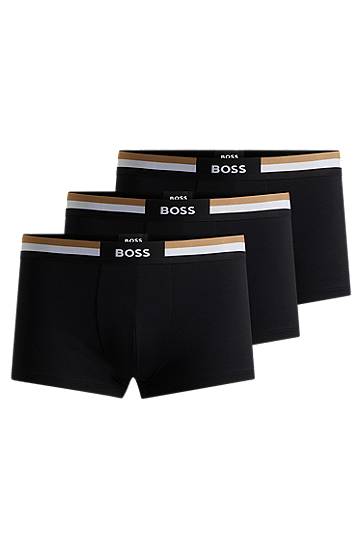 Boksere BOSS Three-pack Cotton-Blend Trunks with Signature Stripe Sort | 50516542, 0
