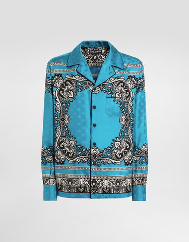 Skjorte Dolce & Gabbana Dolce & Gabbana Men's Silk Shirt with Bandana Print Turkis | G5IF1TGI927HT5IK, 0