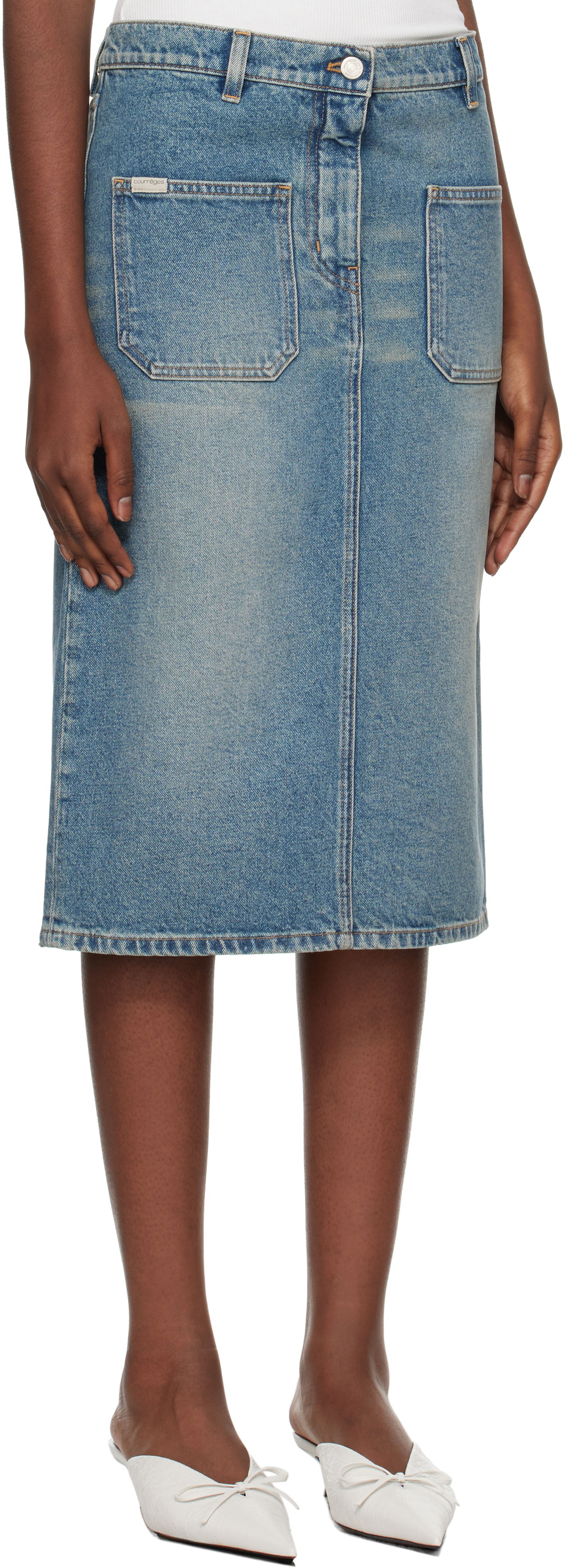 Nederdel Courrèges Faded Denim Midi Skirt Blå | 324DJU183DE0033, 1