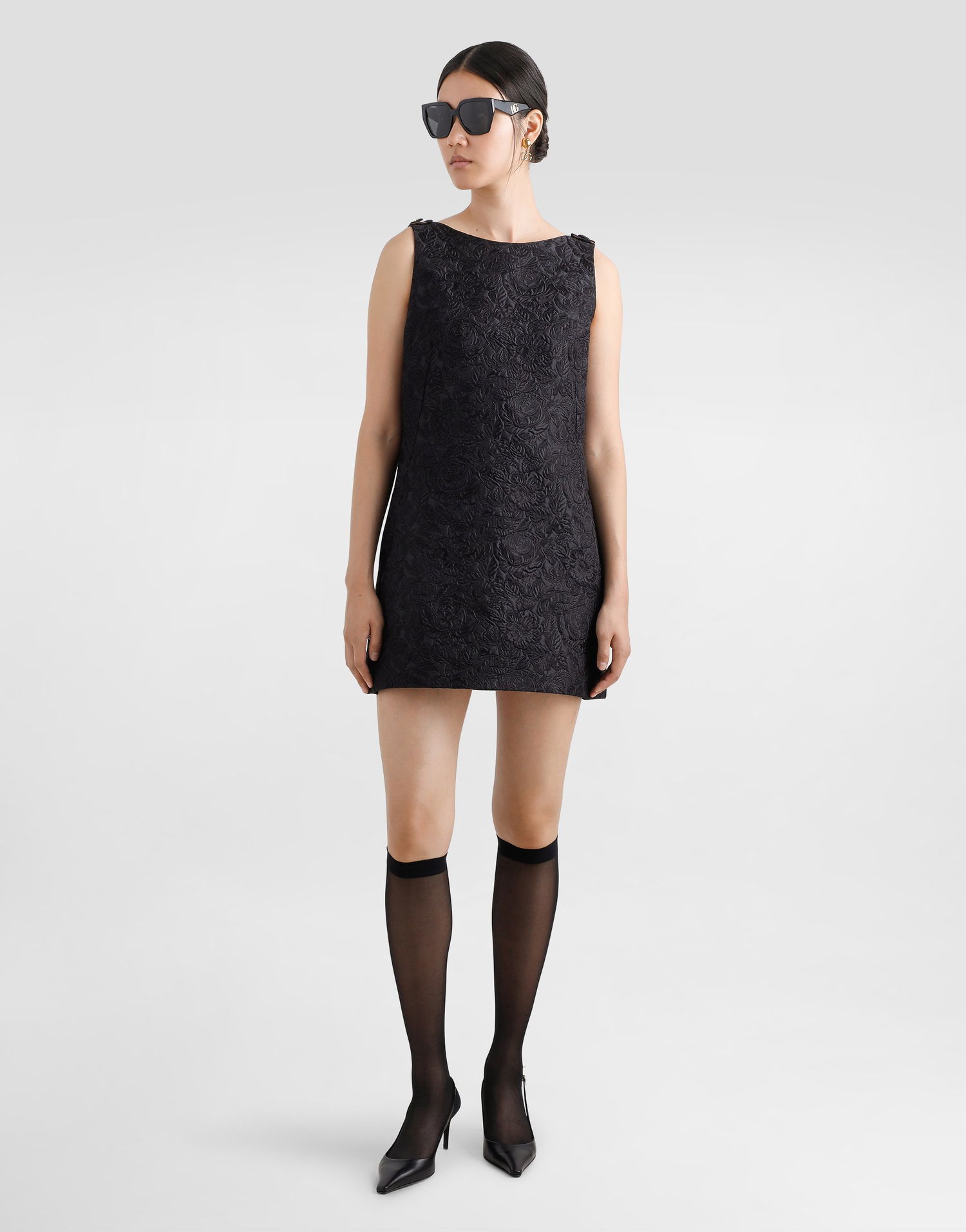 Kjole Dolce & Gabbana Dolce & Gabbana Floral Quilted Jacquard Sack Dress Sort | F6TMLTGDCSSN0000, 1