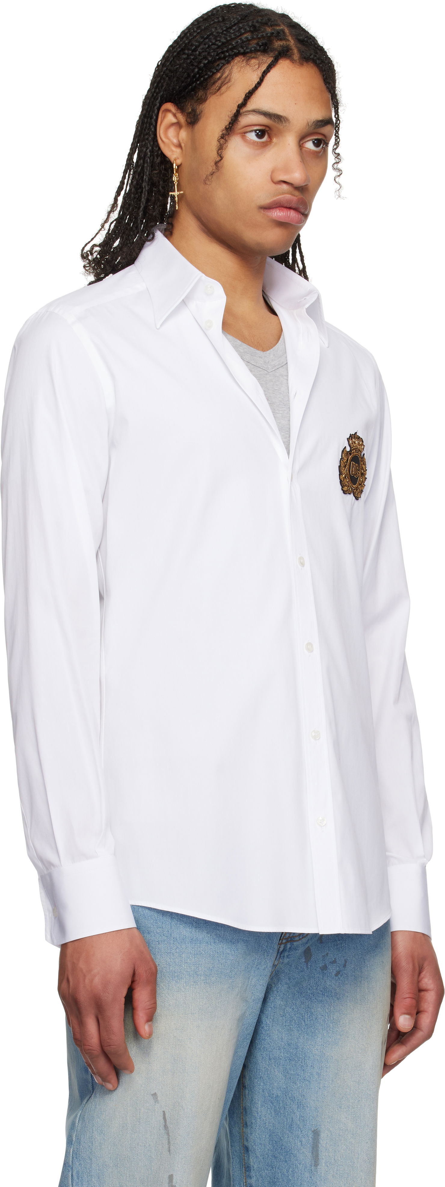 Skjorte Dolce & Gabbana Dolce&Gabbana Heraldic Patch Cotton Shirt Hvid | G5ML1ZGI757, 1