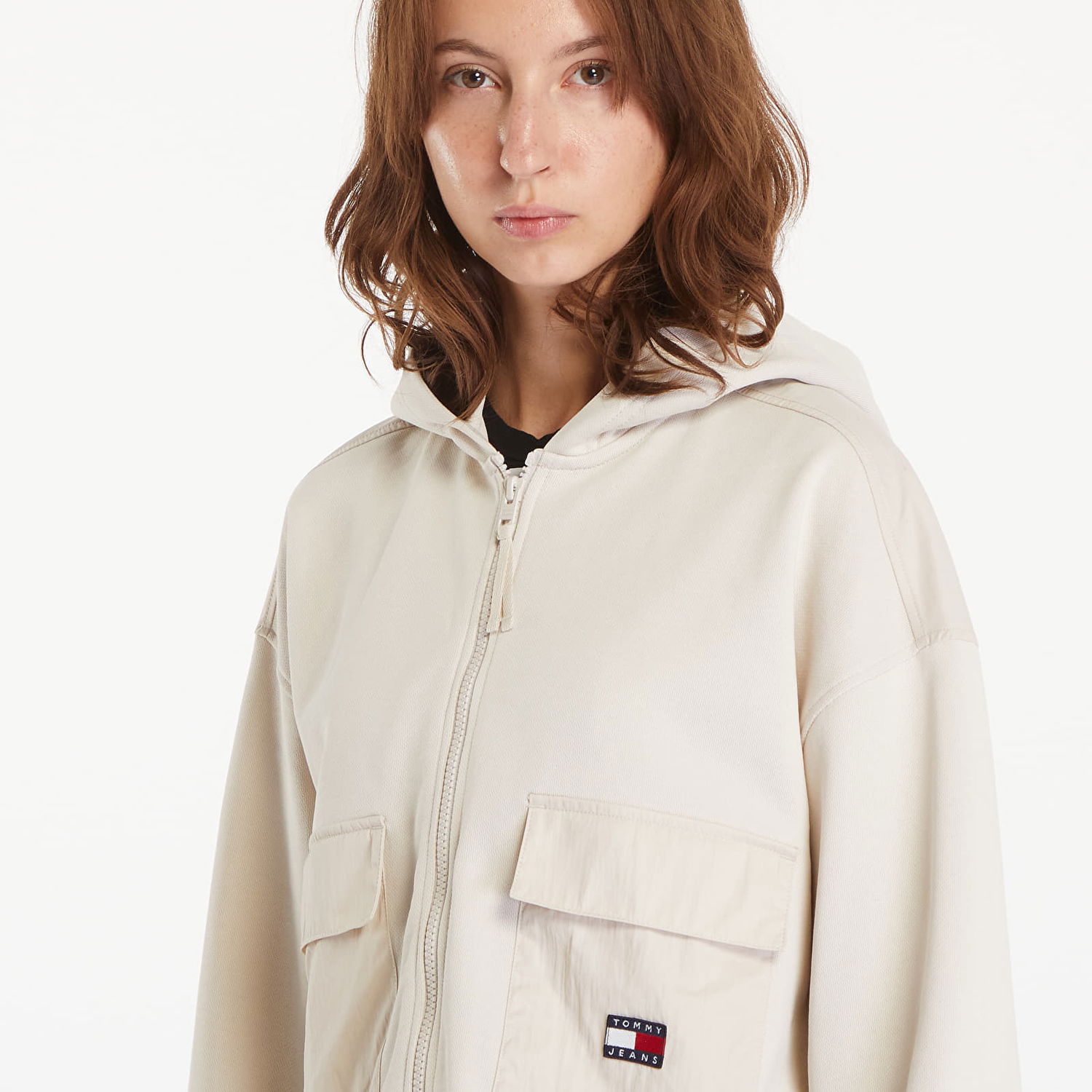 Sweatshirt Tommy Hilfiger RLX Crop Fabric Mix Hoodie Newsprint Hvid | DW0DW18381 ACG, 1