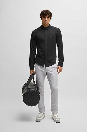 Skjorte BOSS Regular-Fit Knitted Cotton Piqué Shirt Sort | 50540201, 1