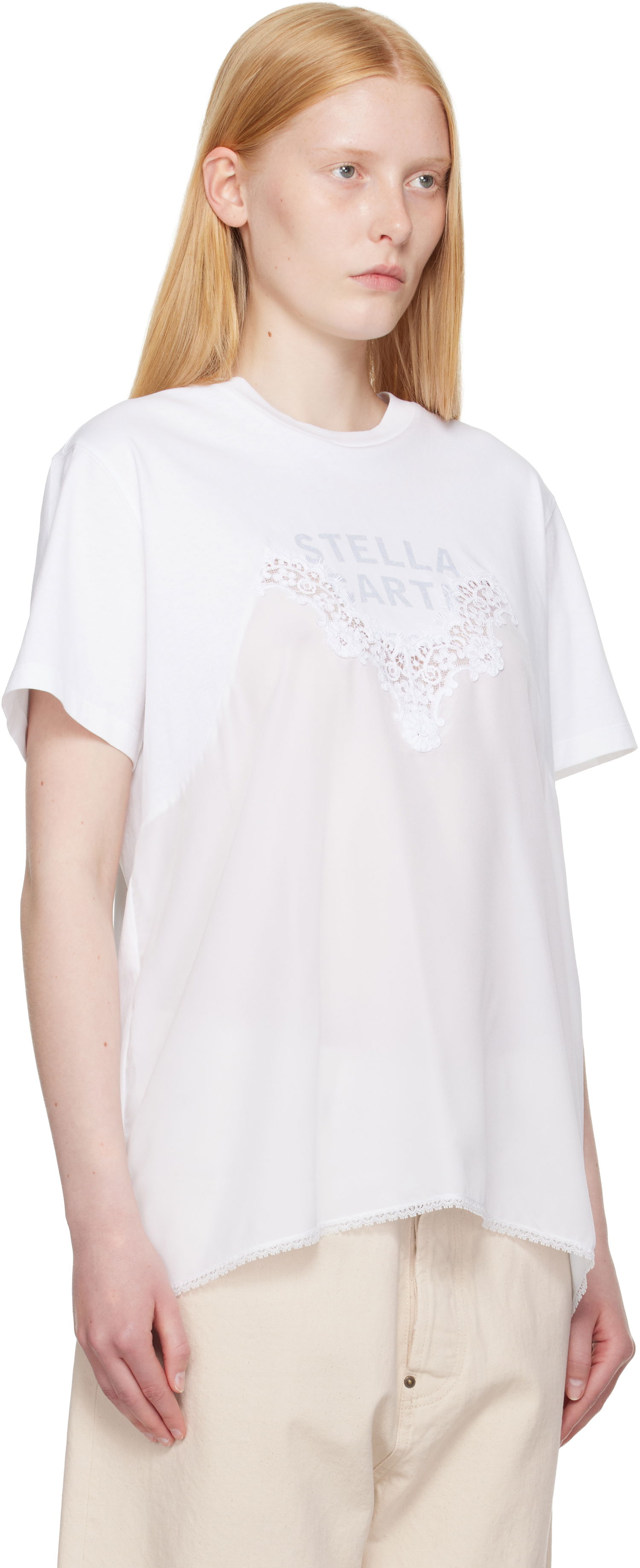 T-shirt Stella McCartney Stella McCartney Lace Jersey T-Shirt Hvid | 6J04073SPZ99, 1