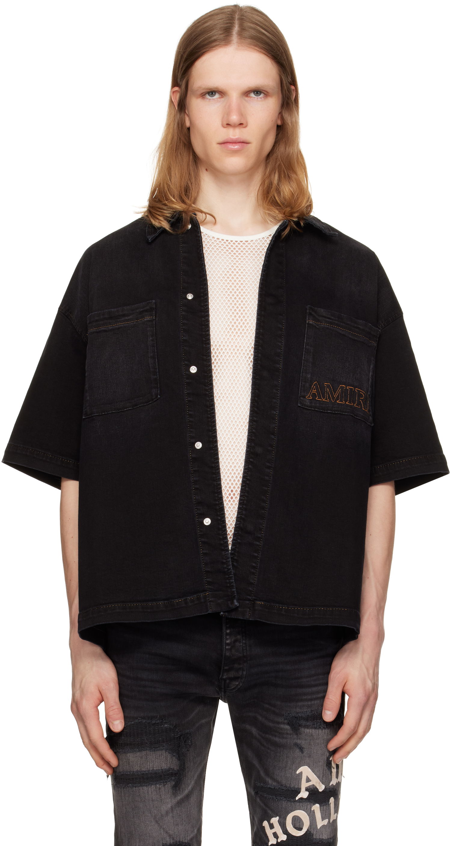 Skjorte AMIRI AMIRI 3D Short Sleeve Snap Denim Shirt Sort | AMDNIR1041, 0