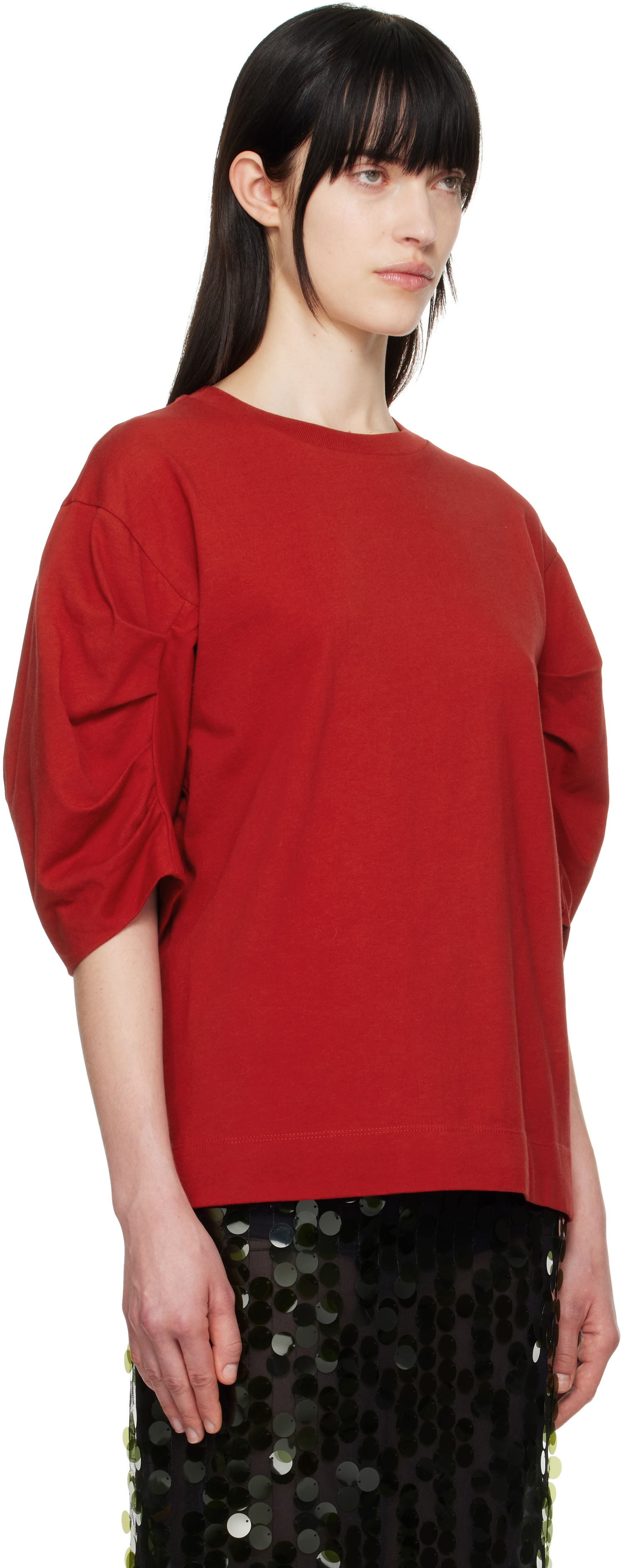 T-shirt Dries Van Noten Dries Van Noten Pleated T-Shirt Rød | 251-011141-1603, 1