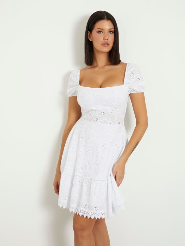 Kjole GUESS Eyelets Mini Dress Hvid | W4GK50WG590, 0