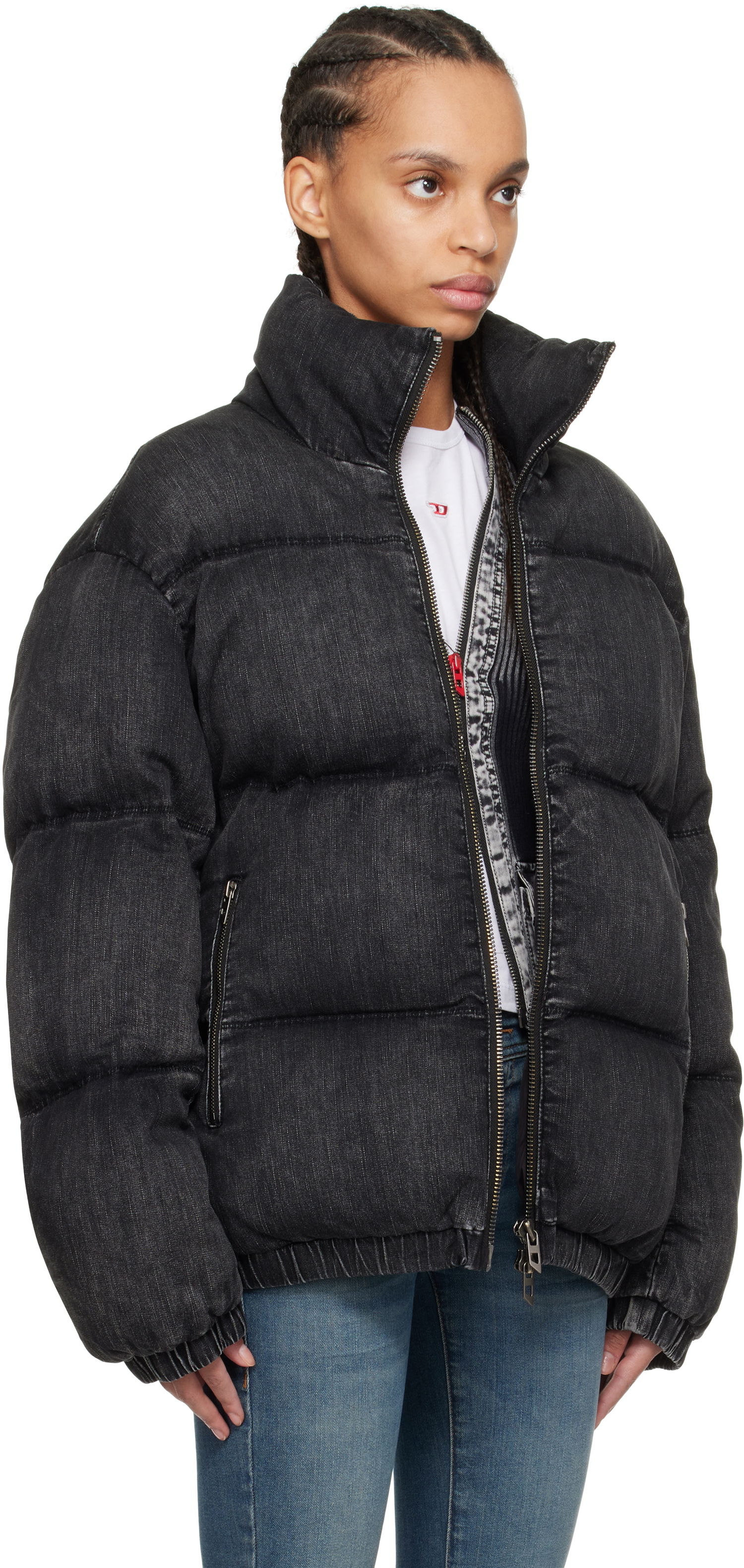 Puffer jakke Diesel Diesel W-Mons-A Denim Puffer Jacket Sort | A16077 0ABCB, 1